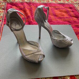 Adrianna Papell Rebecca Silver Dress Pump Heels with Ankle Strap Size 7.5